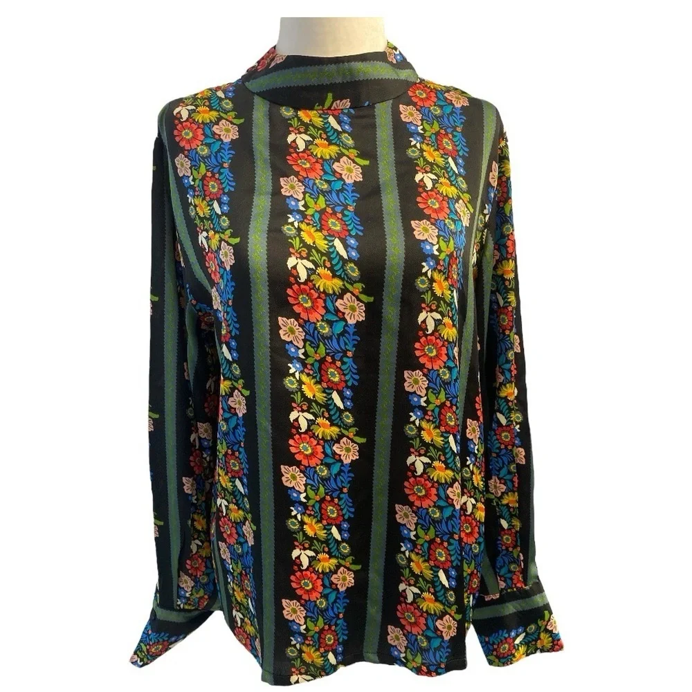 Molly Bracken Anthropology Mock Neck Long Sleeve Floral Blouse Size S - Picture 1 of 9